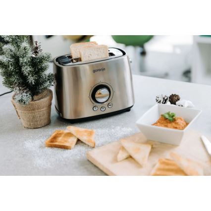 GORENJE T1000E - Brödrost för två skivor med brödvärmare, 1000 W/230 V, rostfritt stål