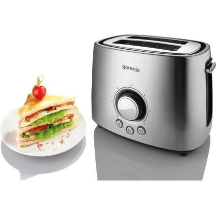 GORENJE T1000E - Brödrost för två skivor med brödvärmare, 1000 W/230 V, rostfritt stål