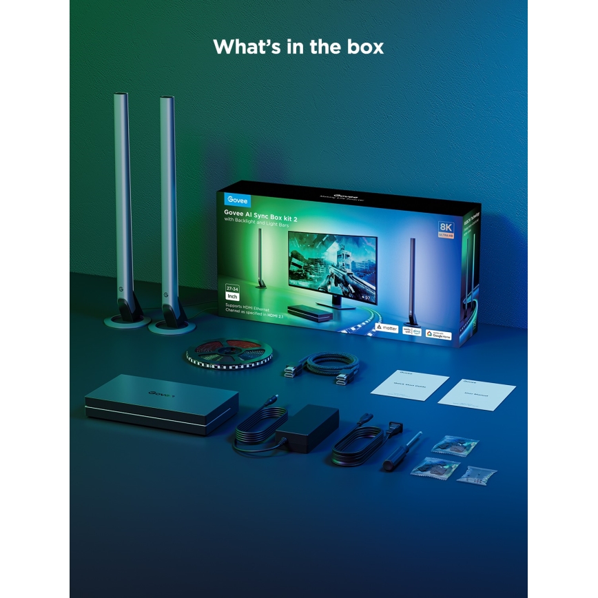 Govee - AI Sync Box Kit 2 Smart set för PC-belysning 27-34 + LED-paneler Wi-Fi
