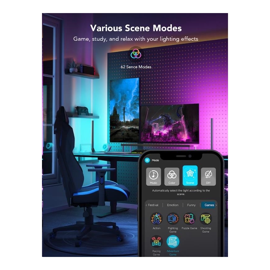 Govee - KIT 2x Smart Gaming Wi-Fi LED RGBIC Panels + Smart Dual + fjärrkontroll