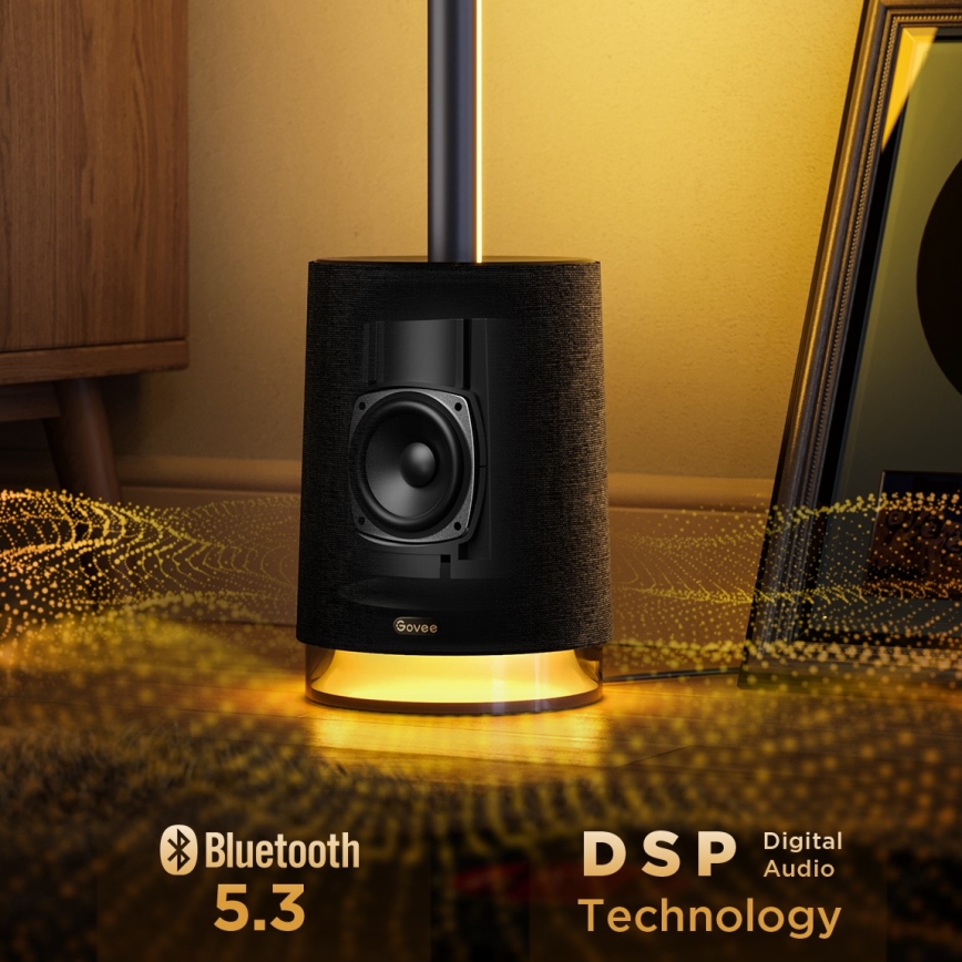 Govee - LED Dimbar golvlampa med en högtalare Pro RGBICWW 2200-6500K Wi-Fi + fjärrkontroll