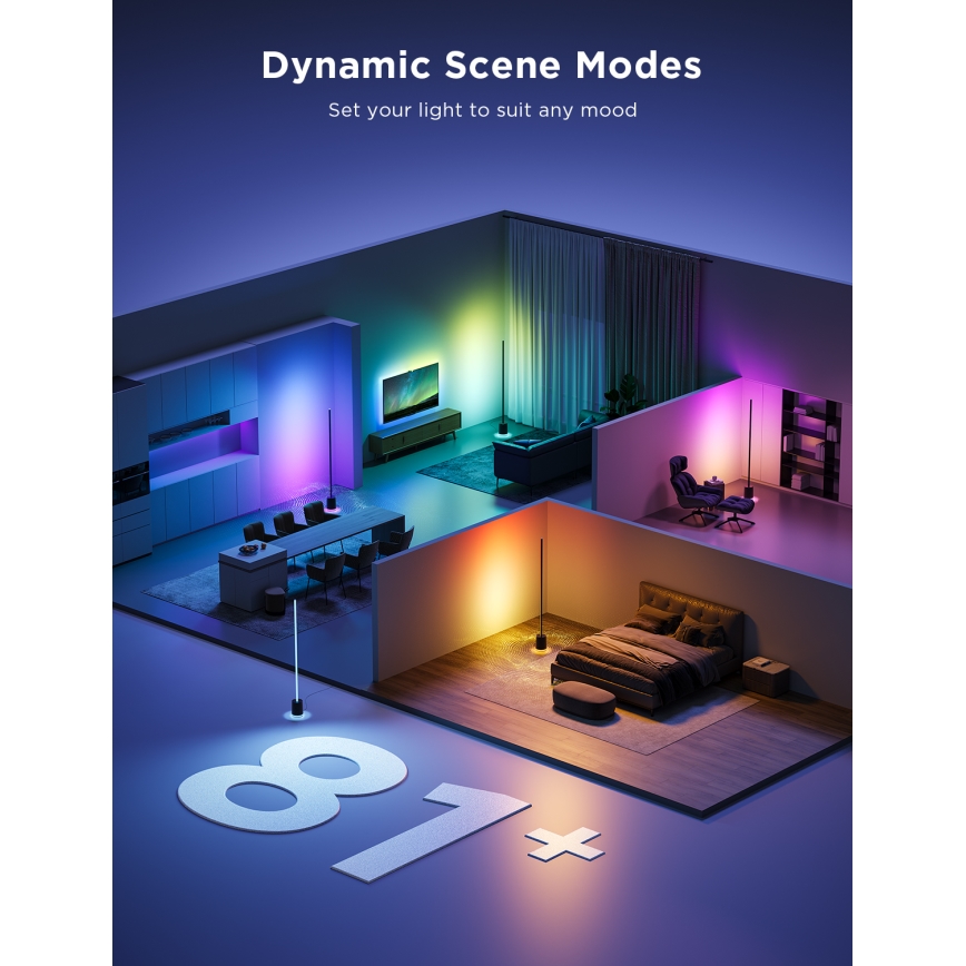 Govee - LED Dimbar golvlampa med en högtalare Pro RGBICWW 2200-6500K Wi-Fi + fjärrkontroll