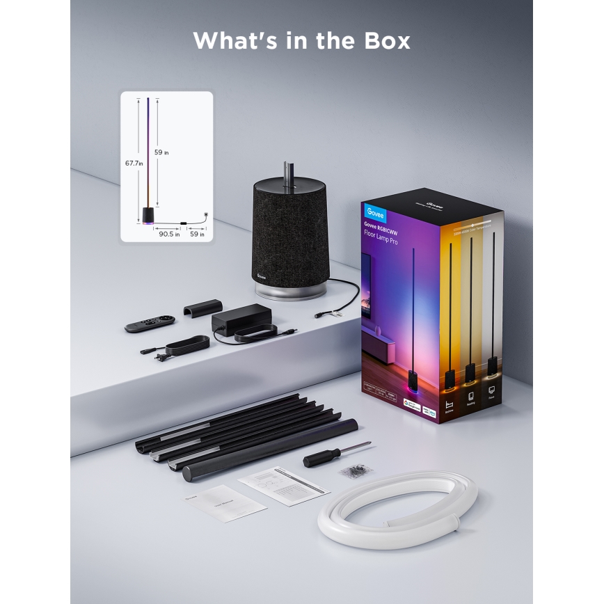 Govee - LED Dimbar golvlampa med en högtalare Pro RGBICWW 2200-6500K Wi-Fi + fjärrkontroll