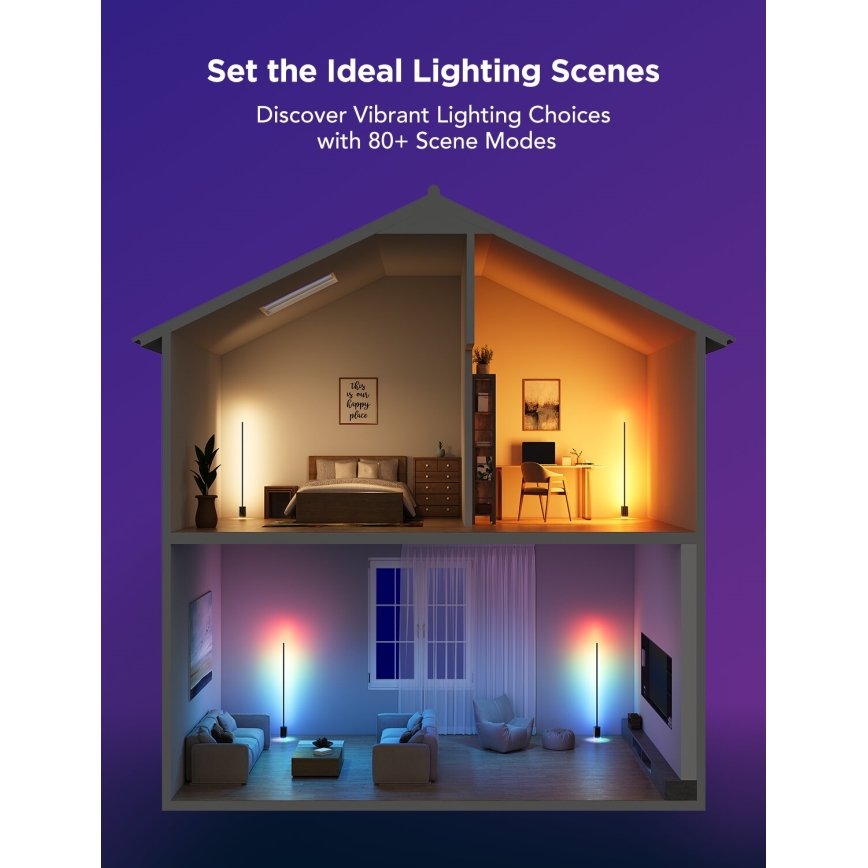 Govee - LED Dimbar golvlampa Smart MATTER LED RGBICWW 2200-6500K Wi-Fi + fjärrkontroll