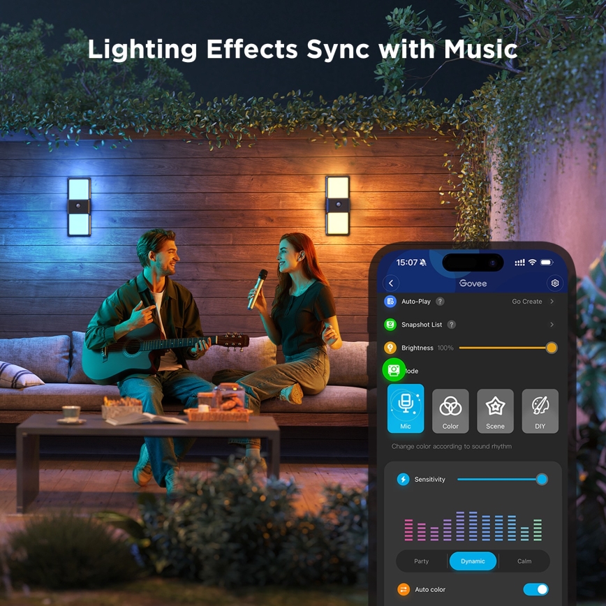 Govee - LED RGBIC Dimmbar utomhusvägglampa med sensor MATTER LED/230V IP65 2700-6500K Wi-Fi