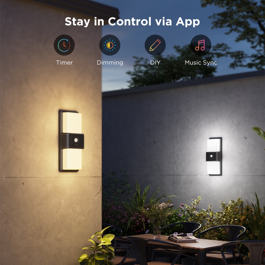 Govee - LED RGBIC Dimmbar utomhusvägglampa med sensor MATTER LED/230V IP65 2700-6500K Wi-Fi