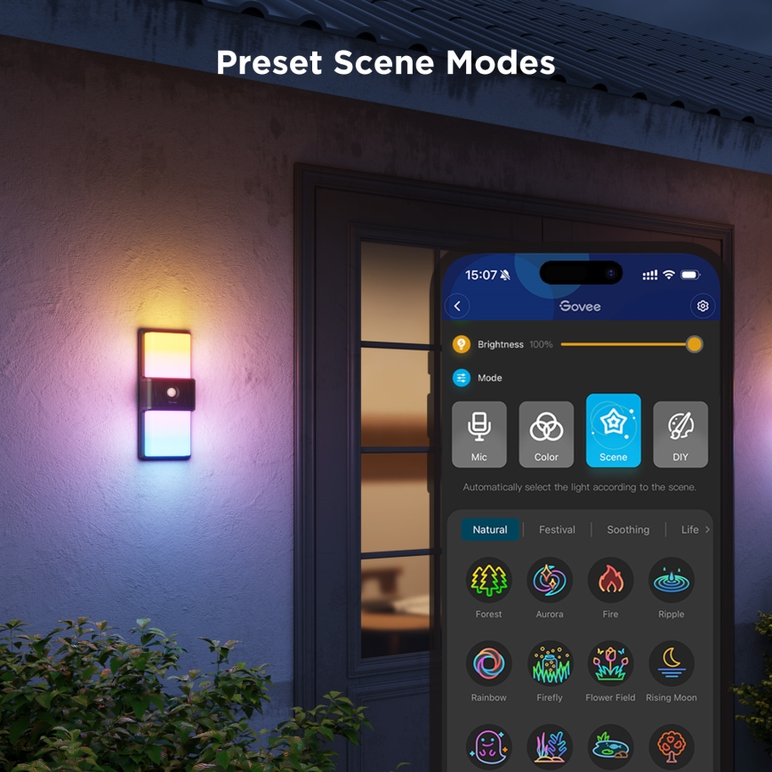 Govee - LED RGBIC Dimmbar utomhusvägglampa med sensor MATTER LED/230V IP65 2700-6500K Wi-Fi
