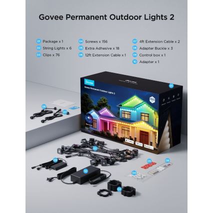 Govee - LED RGBIC-slinga med downlights, 30 m, Wi‑Fi, Matter, IP67