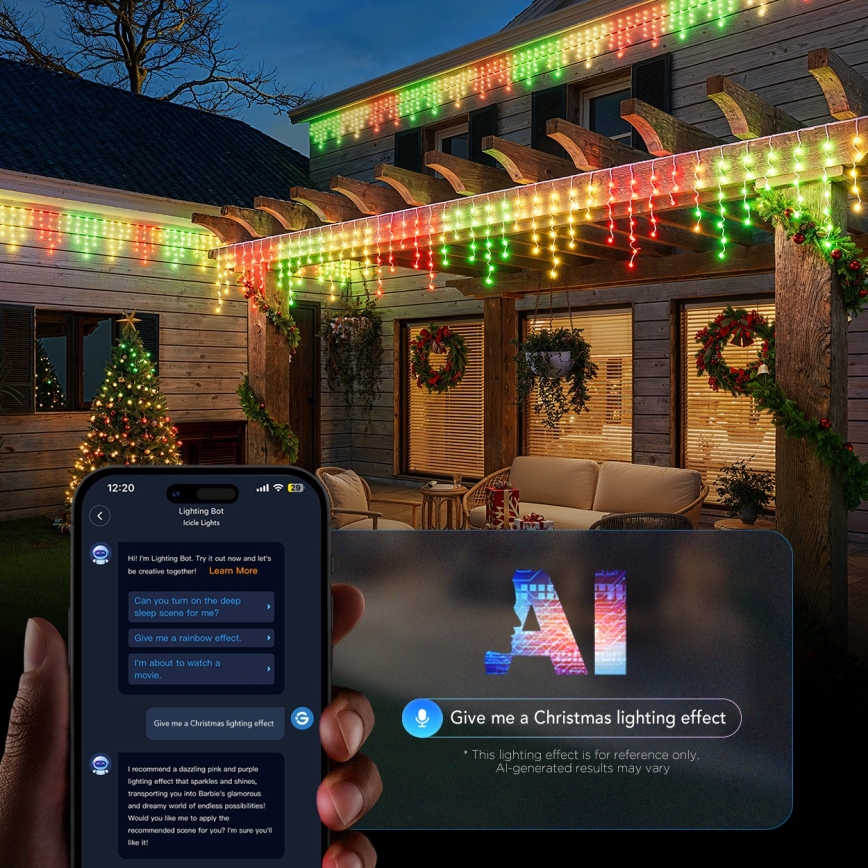 Govee - LED RGBIC Utomhusslinga med istappar 10m Wi-Fi Matter IP65