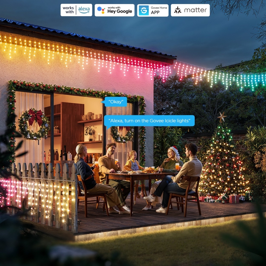 Govee - LED RGBIC Utomhusslinga med istappar 10m Wi-Fi Matter IP65