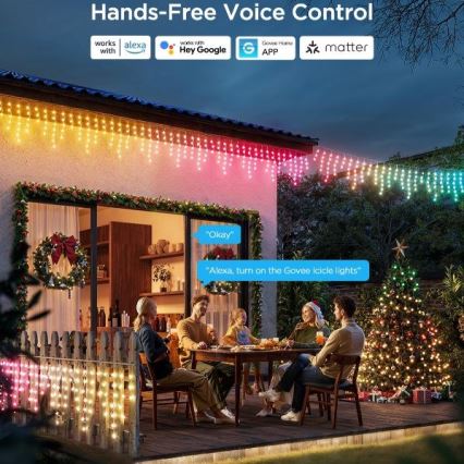 Govee - LED RGBIC Utomhusslinga Smart Istappar 10m Wi-Fi Matter IP65