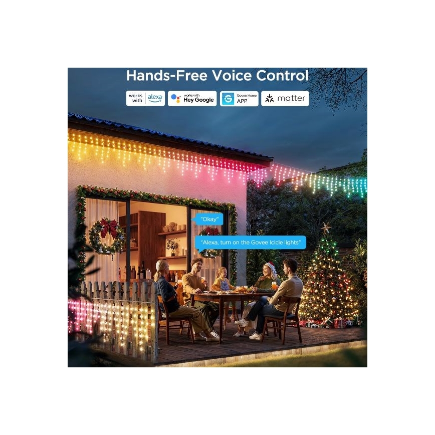 Govee - LED RGBIC Utomhusslinga Smart Istappar 10m Wi-Fi Matter IP65