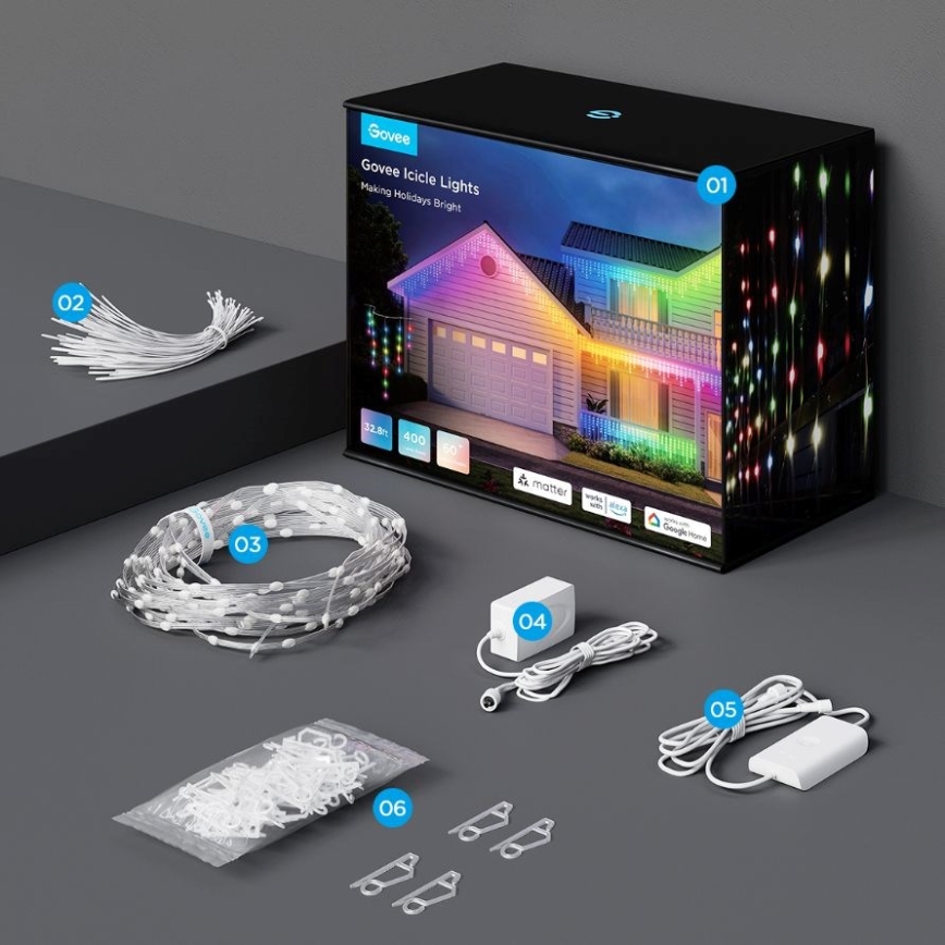 Govee - LED RGBIC Utomhusslinga Smart Istappar 10m Wi-Fi Matter IP65