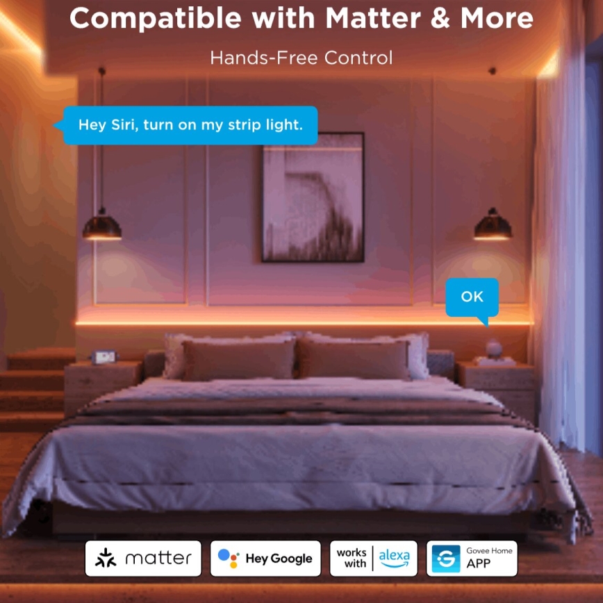 Govee - LED RGBICW Dimbar remsa COB 3780 dioder 3m Wi-Fi Matter