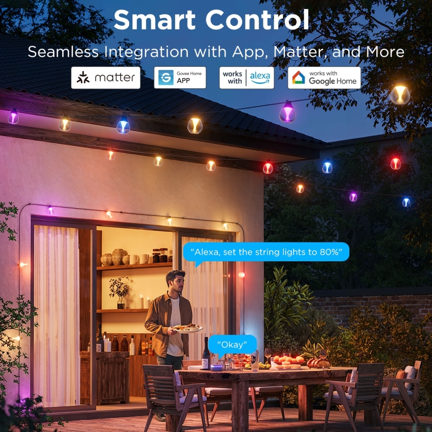 Govee - LED RGBICW Ljusreglerad utomhus dekorativ slinga LED/24W/230V IP67 2700-6500K Wi-Fi