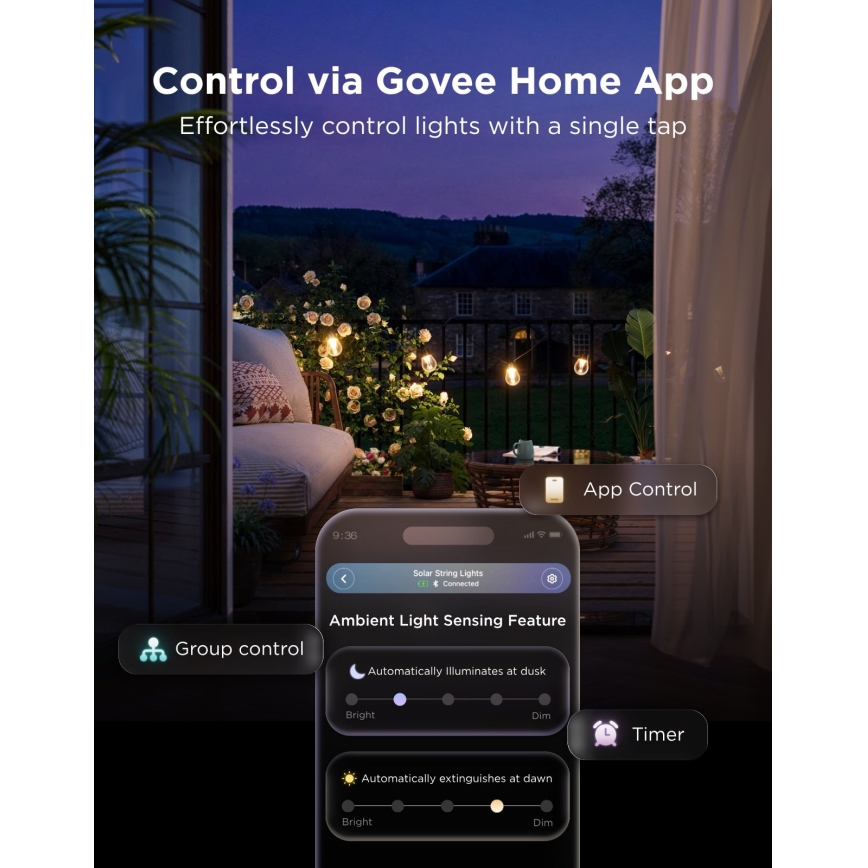 Govee - LED RGBICW solcellsslinga 8xLED/6W/5V Wi-Fi Matter IP67