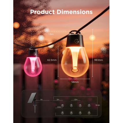 Govee - LED RGBICW solcellsslinga 8xLED/6W/5V Wi-Fi Matter IP67