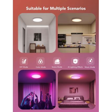 Govee - LED RGBICWW Dimbart takarmatur LED/29W/230V, diam. 30 cm, matt, Wi-Fi