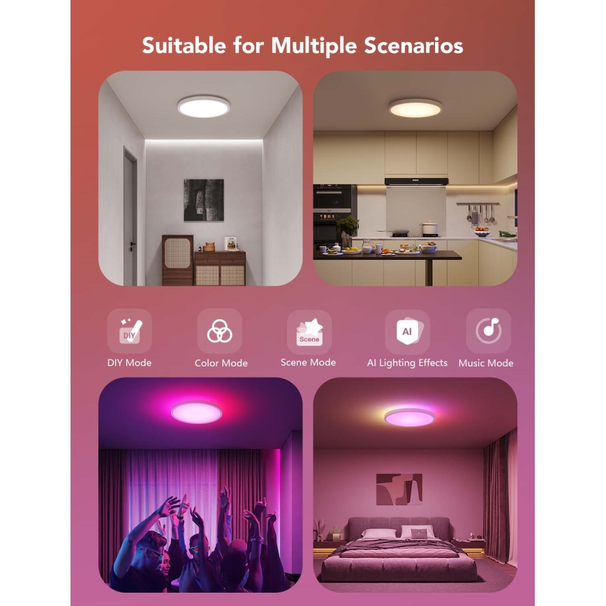 Govee - LED RGBICWW Dimbart takarmatur LED/29W/230V, diam. 30 cm, matt, Wi-Fi