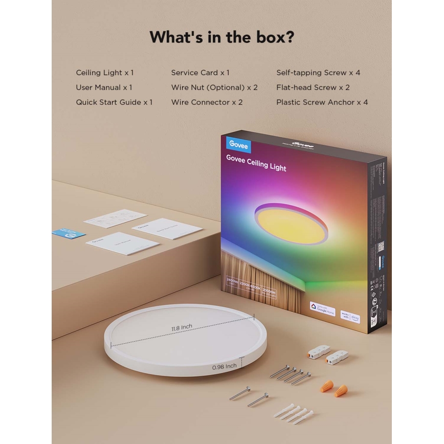 Govee - LED RGBICWW Dimbart takarmatur LED/29W/230V, diam. 30 cm, matt, Wi-Fi