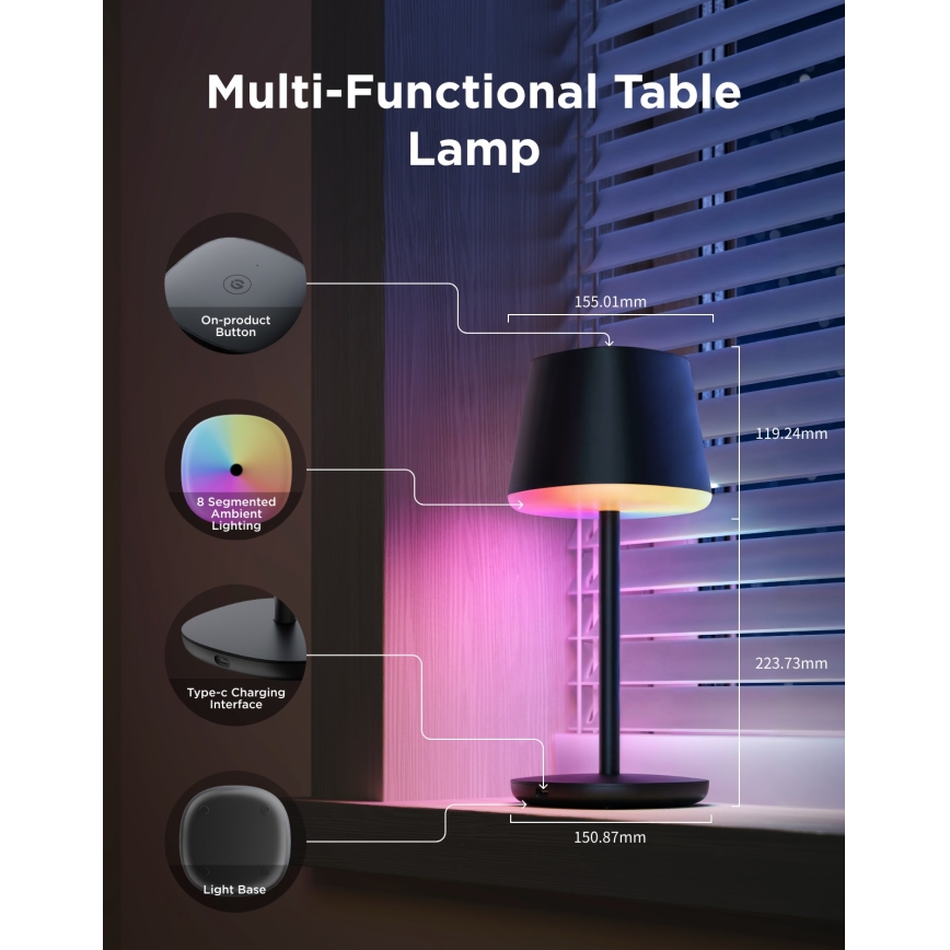 Govee - LED RGBICWW Dimbbar bordslampa CLASSIC MATTER LED/10W/5V 4800mAh Wi-Fi