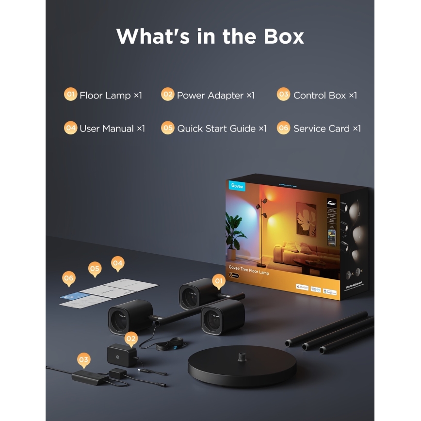 Govee - LED RGBICWW Dimmbar golvlampa TREE MATTER LED/48W/230V Wi-Fi