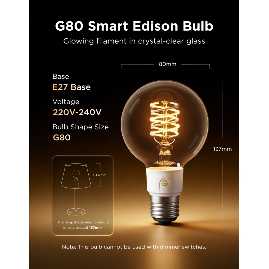 Govee - Dimbar LED RGBWW-lampa Smart MATTER G80 E27/5W/230V 2700-6500K Wi-Fi