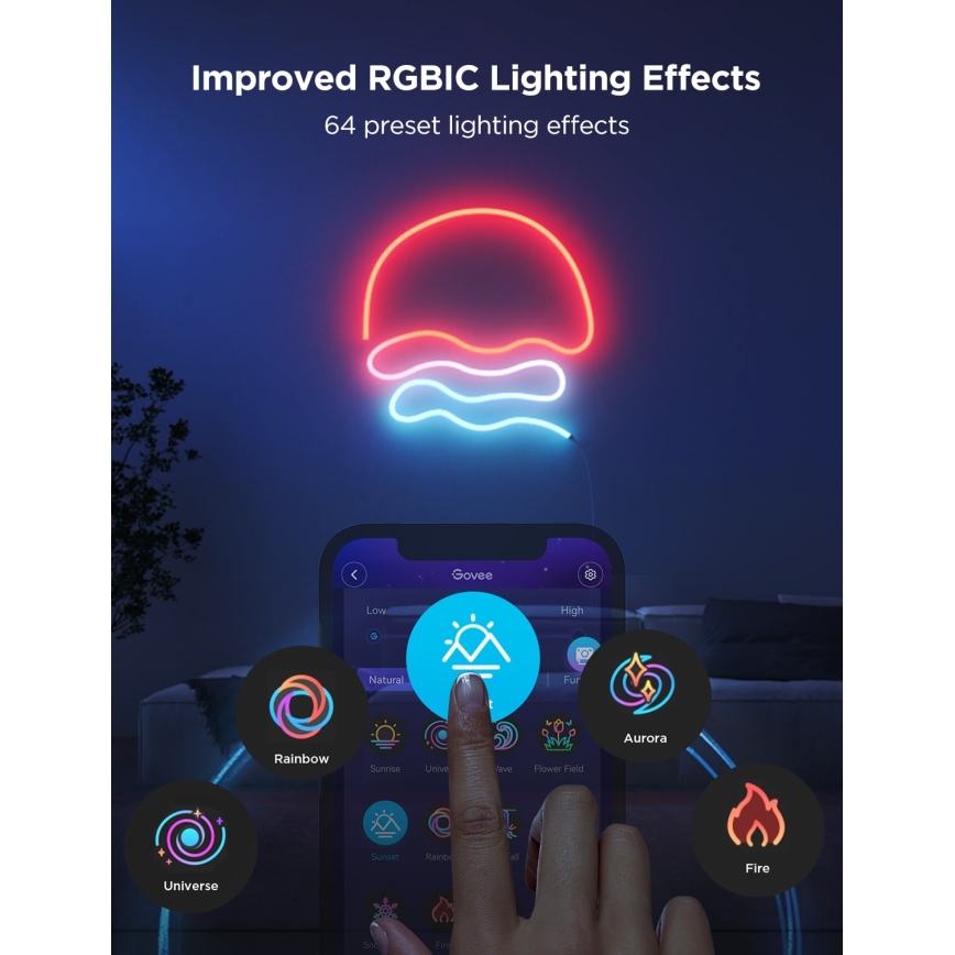 Govee - Neon 2 MATTER flexibel LED-remsa 3 m RGBIC Wi-Fi