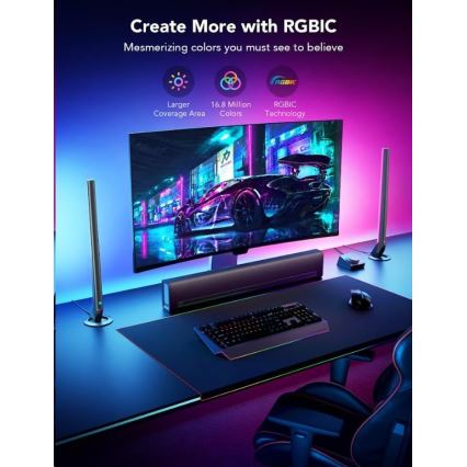 Govee - 2-pack Smart Gaming Wi-Fi LED RGBIC-paneler + Smart Dual svart + fjärrkontroll