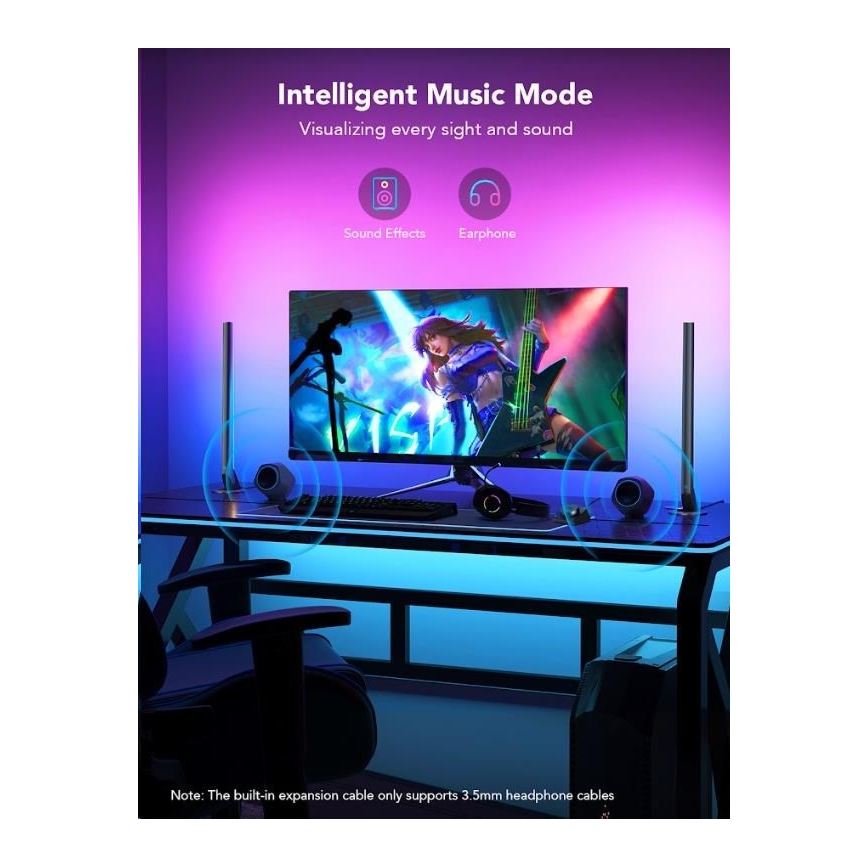 Govee - 2-pack Smart Gaming Wi-Fi LED RGBIC-paneler + Smart Dual svart + fjärrkontroll