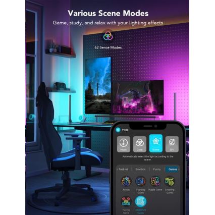 Govee - 2-pack Smart Gaming Wi-Fi LED RGBIC-paneler + Smart Dual svart + fjärrkontroll