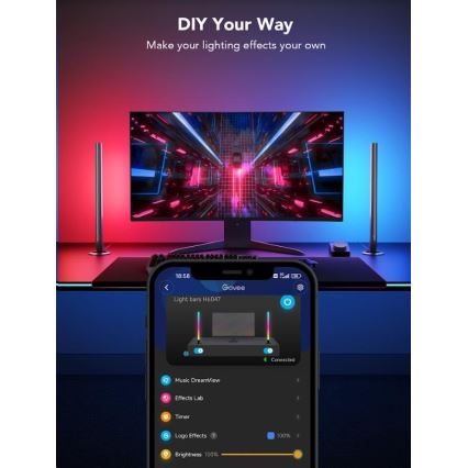 Govee - 2-pack Smart Gaming Wi-Fi LED RGBIC-paneler + Smart Dual svart + fjärrkontroll