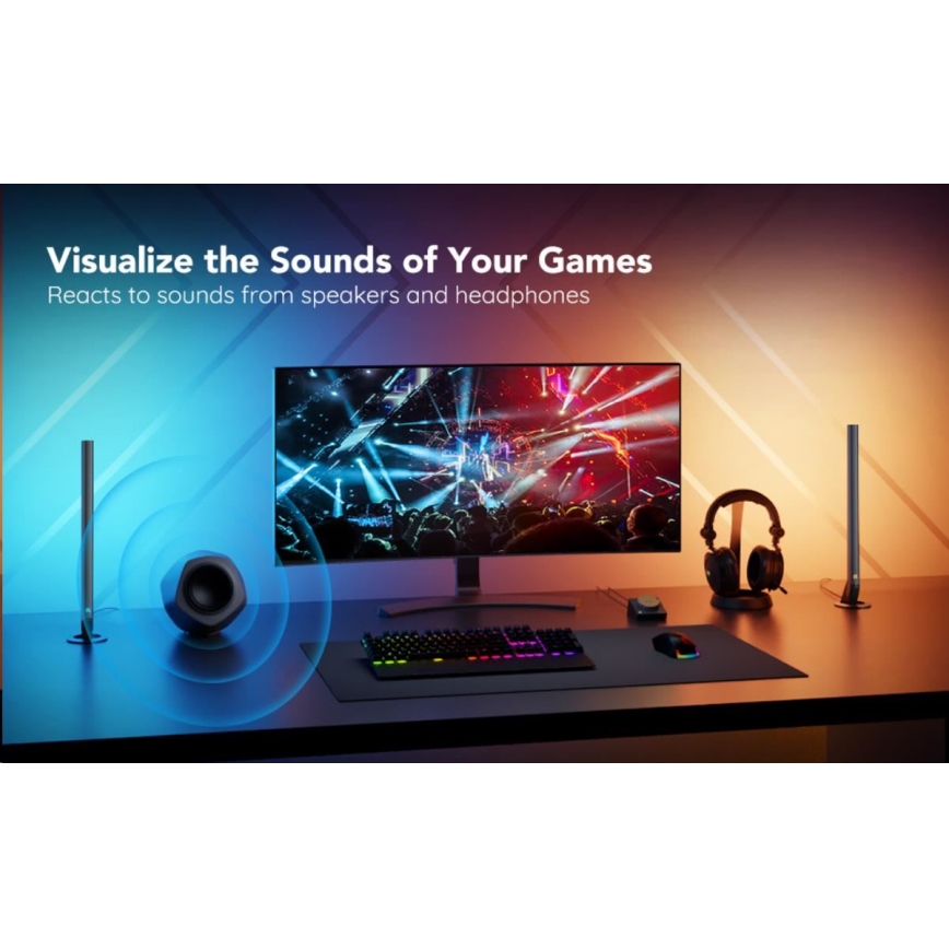 Govee - 2-pack Smart Gaming Wi-Fi LED RGBIC-paneler + Smart Dual svart + fjärrkontroll