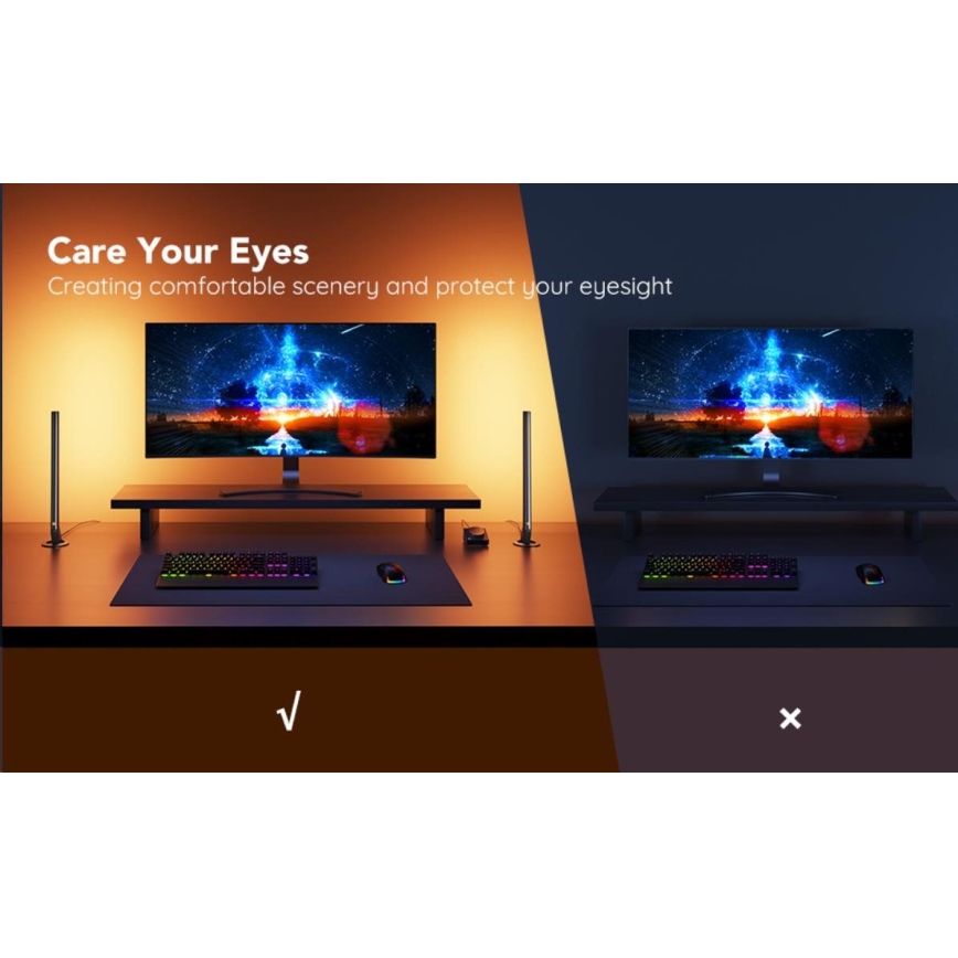 Govee - 2-pack Smart Gaming Wi-Fi LED RGBIC-paneler + Smart Dual svart + fjärrkontroll