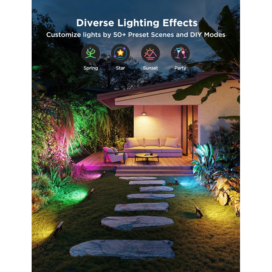 Govee - Set med 4 dimbara LED-strålkastare RGBICWW, 24 W, 230 V, IP66, Matter, Wi‑Fi