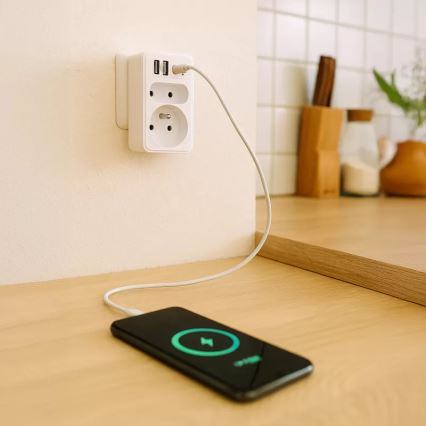 Grenuttag 2 uttag + 2xUSB-C + 2xUSB-A