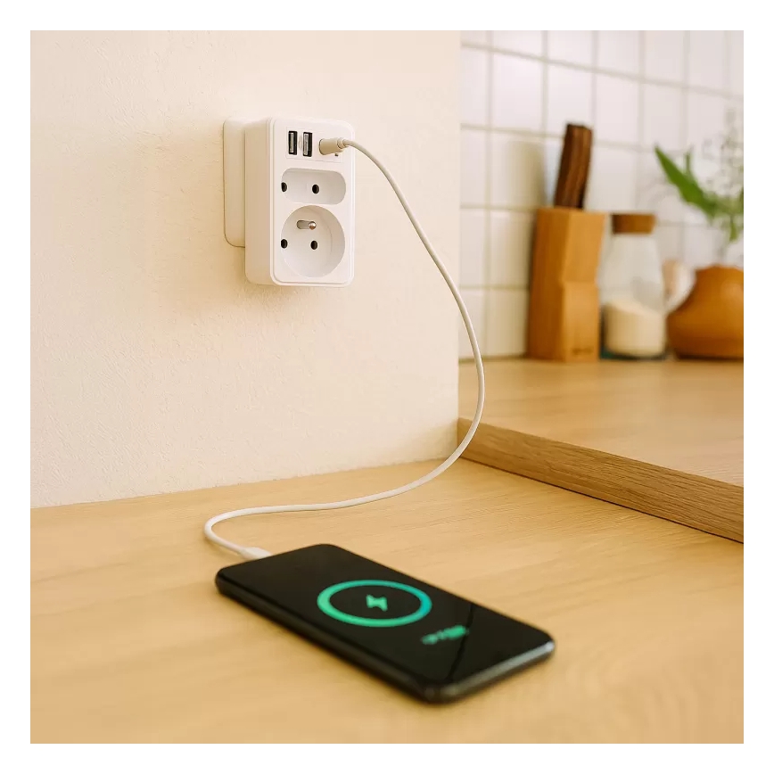 Grenuttag 2 uttag + 2xUSB-C + 2xUSB-A