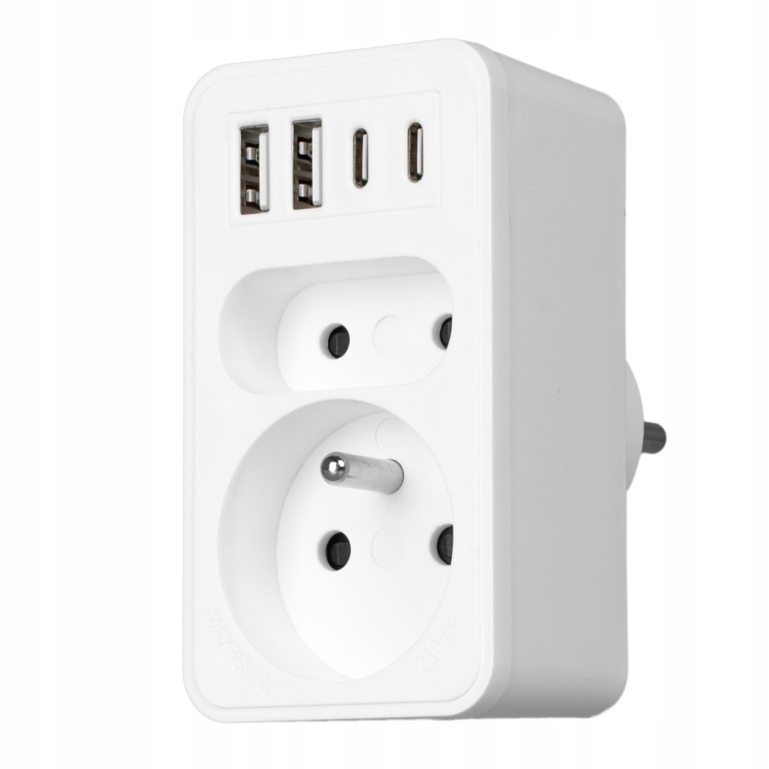Grenuttag 2 uttag + 2xUSB-C + 2xUSB-A