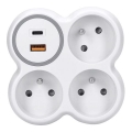 Grenuttag 3 x 16 A med USB-A och USB-C snabbladdare 20 W