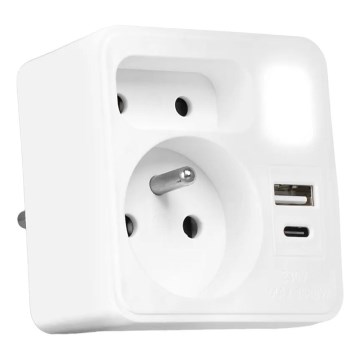 Grenuttag med 2 uttag + USB-C + USB-A med LED-belysning LED/0,5W/230V 3000K