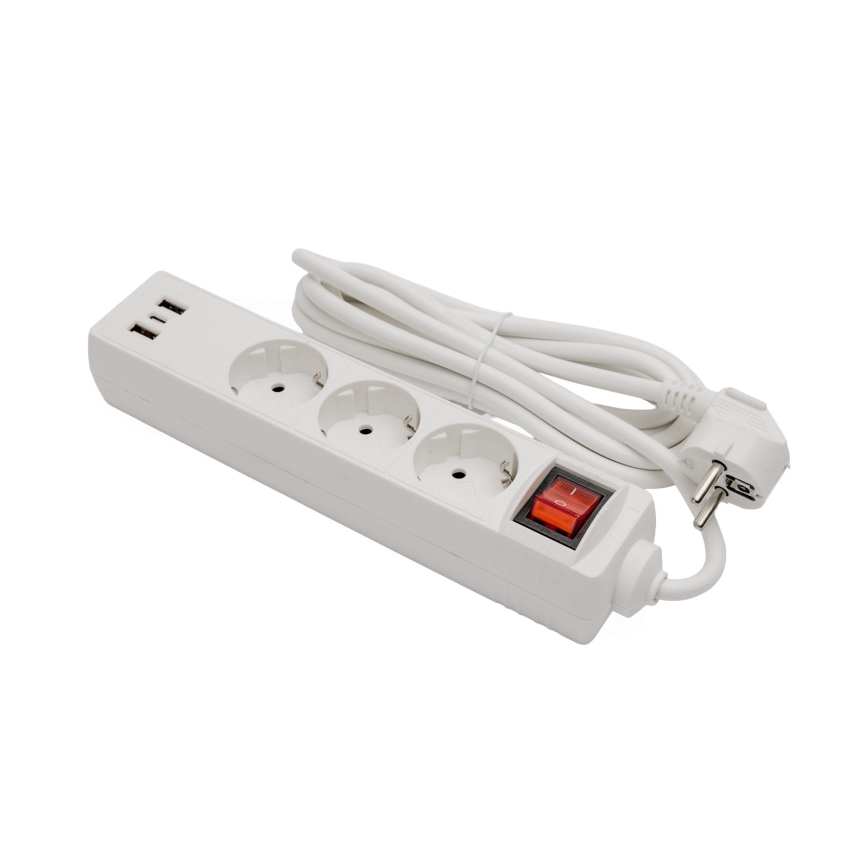 Grenuttag med strömbrytare 3 uttag + 2 x USB-A + 1 x USB-C 3 m SCHUKO vit
