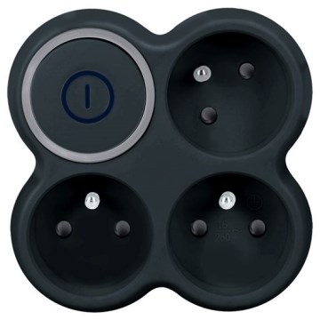 Grenuttag med strömbrytare, 3 x 10 A, svart