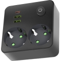 Grenuttag med strömbrytare LINEA 2 x 230 V + 3 x USB A/C SCHUKO svart