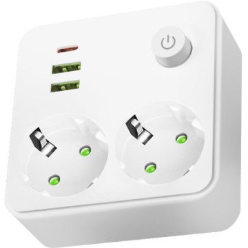 Grenuttag med strömbrytare LINEA 2x230V + 3xUSB A/C SCHUKO vit