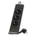 Grenuttag med strömbrytare LINEA PRO 3 x 230 V + 3 x USB-A + 1 x USB-C Schuko 1,5 m svart