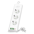 Grenuttag med strömbrytare LINEA PRO 3x230V+ 3xUSB-A + 1xUSB-C SCHUKO 1,5 m vit