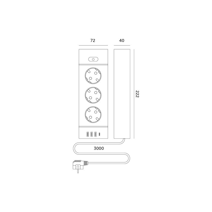 Grenuttag med strömbrytare LINEA PRO 3x230V + 3xUSB-A + 1xUSB-C SCHUKO 3 m svart