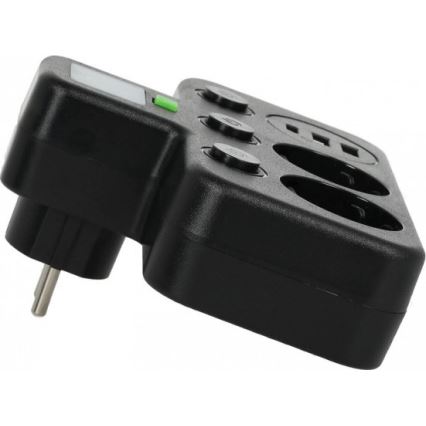 Grenuttag med strömbrytare och LED-belysning LINEA PRO 2 uttag + 3x USB A/C SCHUKO 4000K svart
