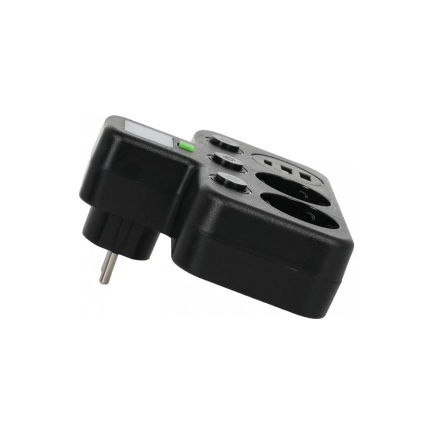 Grenuttag med strömbrytare och LED-belysning LINEA PRO 2 uttag + 3x USB A/C SCHUKO 4000K svart