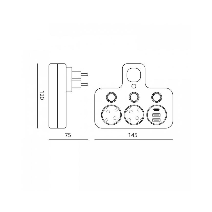 Grenuttag med strömbrytare och LED-belysning LINEA PRO 2 uttag + 3x USB A/C SCHUKO 4000K svart